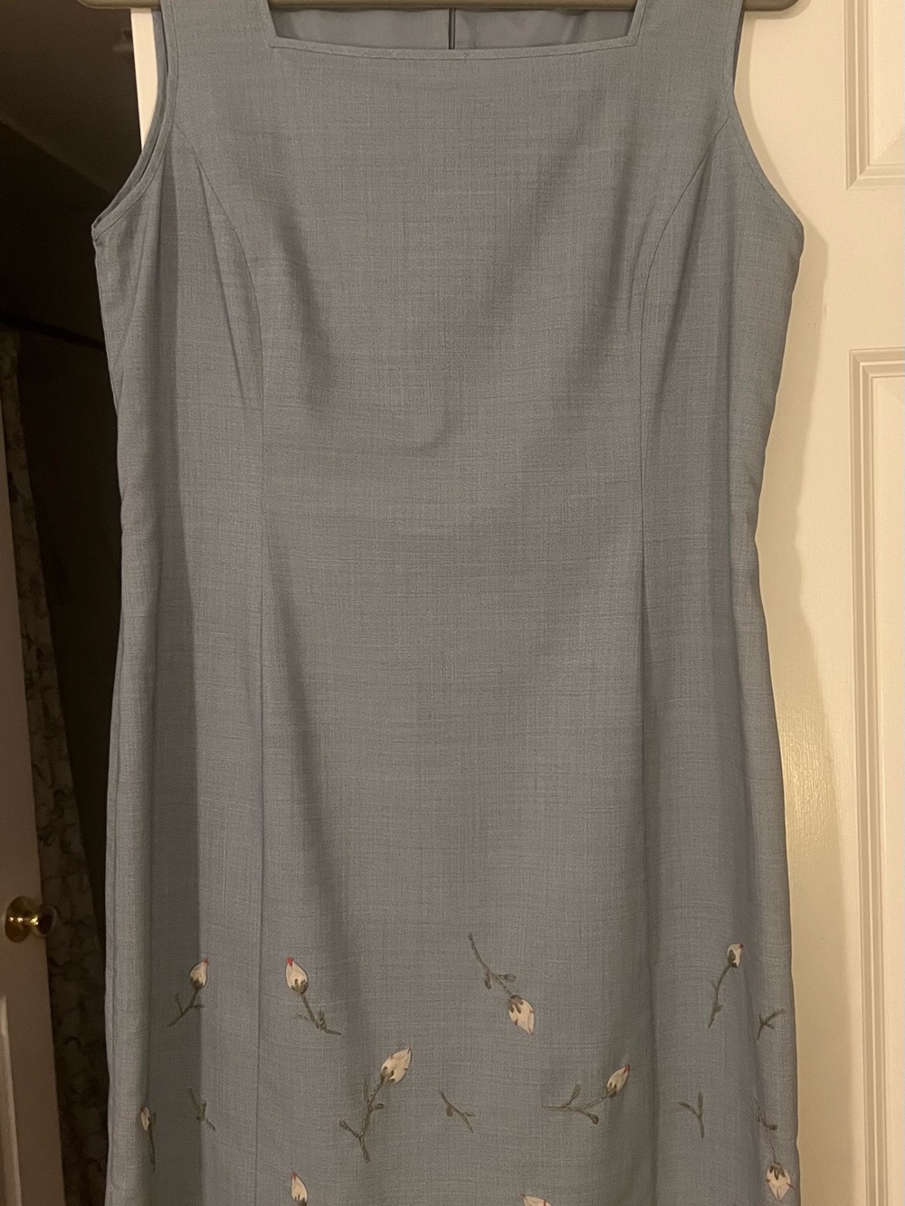 Laura Ashley Classic Sleeveless Light Blue Embroidered Floral Midi Dress